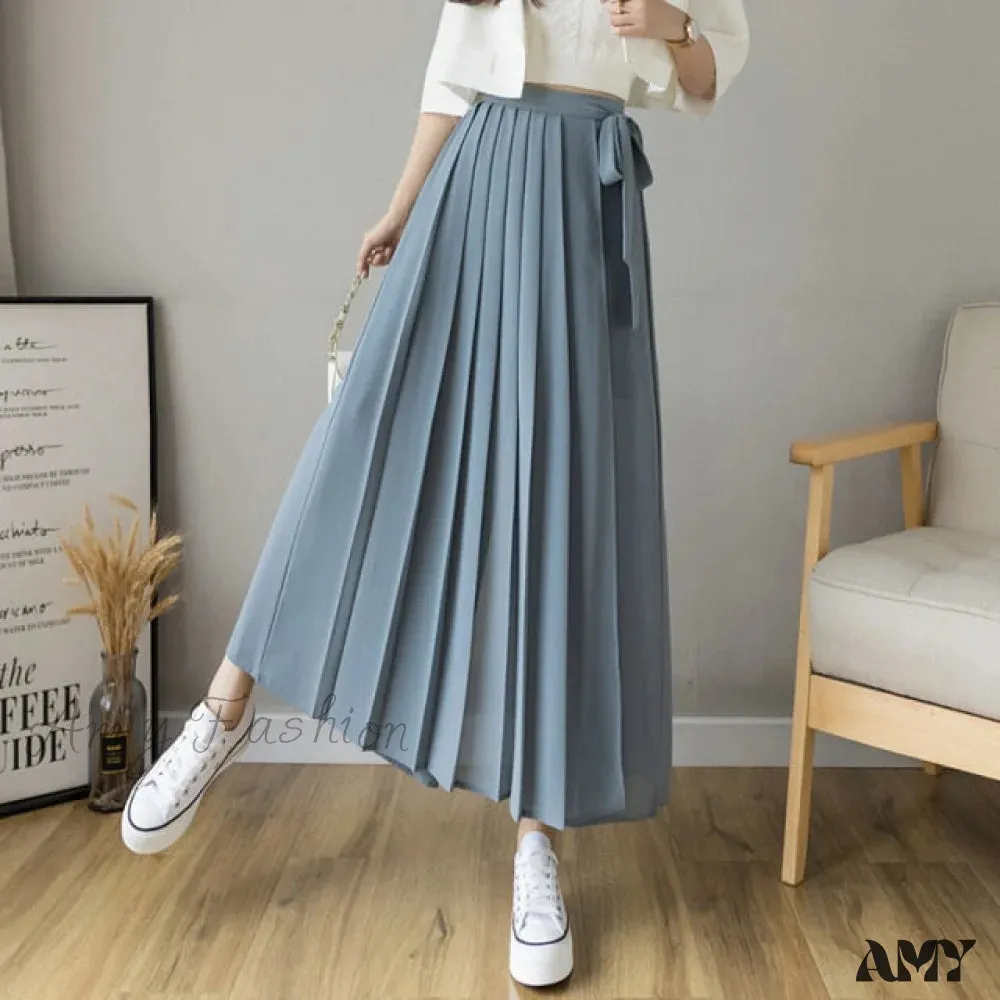 Amy Fashion - Pleated Chiffon Plus Size High Waist Skirt