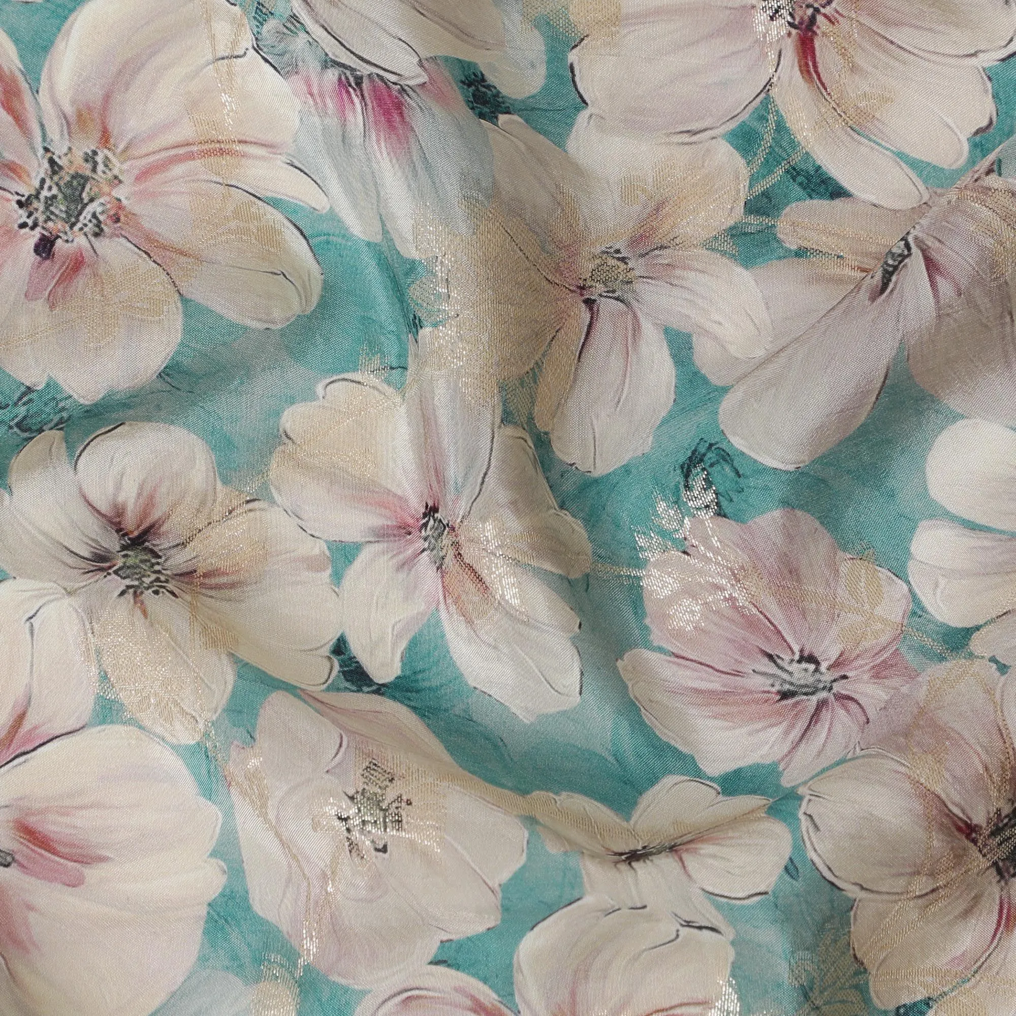 Aquatic Serenity Viscose Crepe Fabric - Soft Floral Print, Premium Indian Craftsmanship, 110cm Wide-D18723