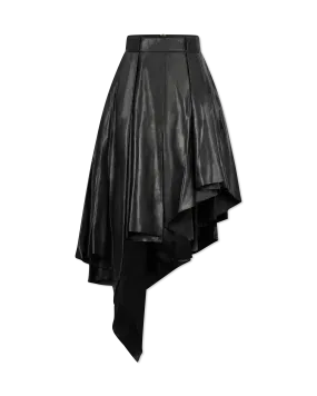 Asymmetrical Pleated Midi Leather Skirt