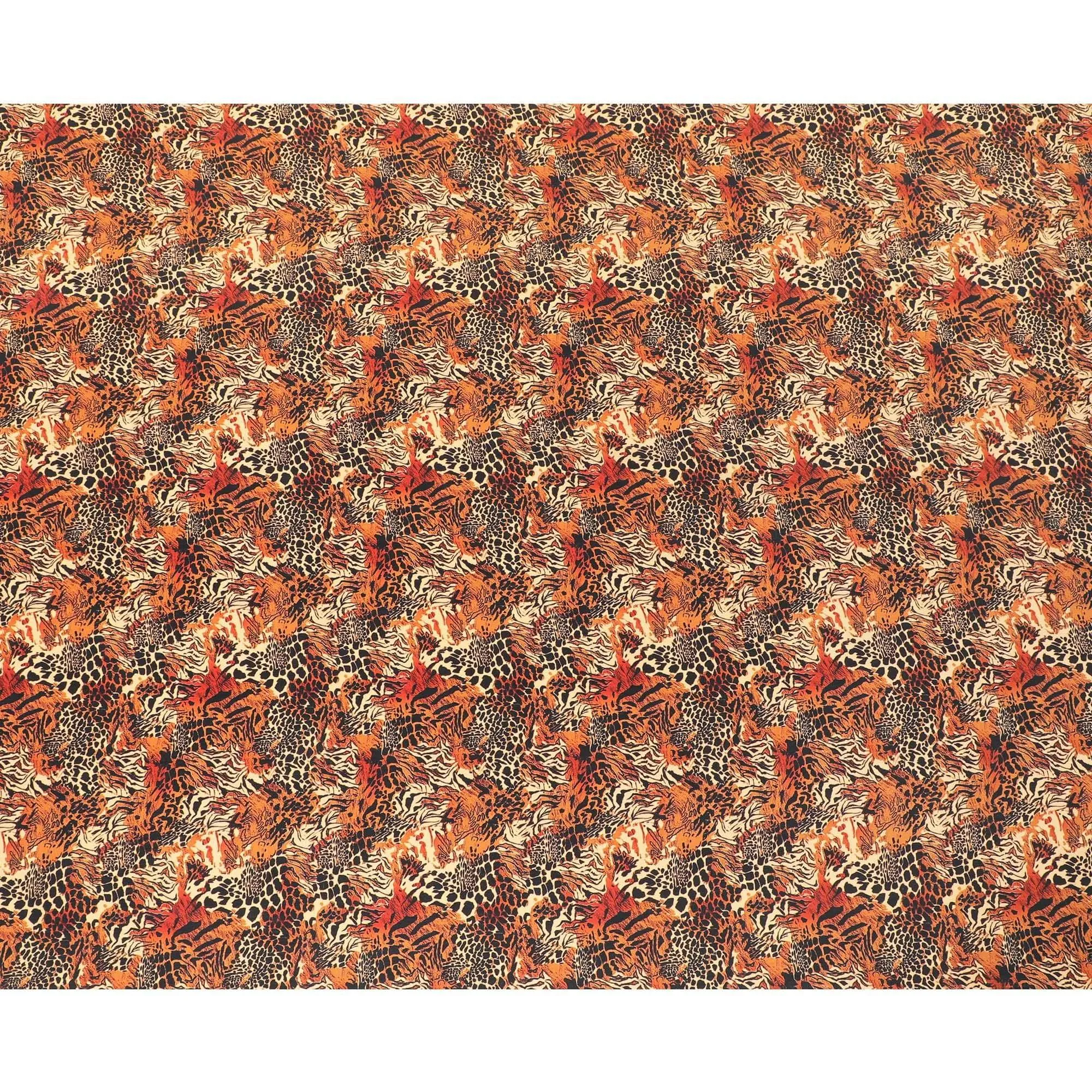 Beige premium pure silk crepe fabric with rust and black print in animal skin design-D9390