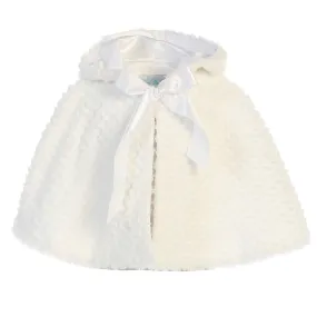 Big Girls White Ribbon Accent Hooded Swirl Texture Faux Fur Cape 8-10