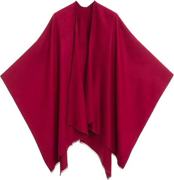 Black-Red Luxurious Knit Sweater Poncho Cardigan