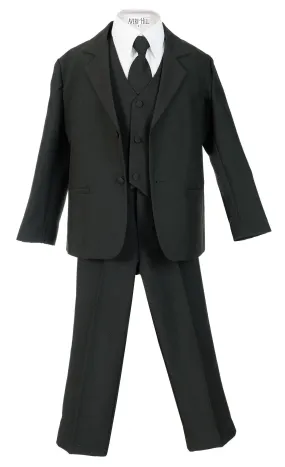 Boys Formal 5 Piece Suit with Shirt and Vest – Black - AH-BY013