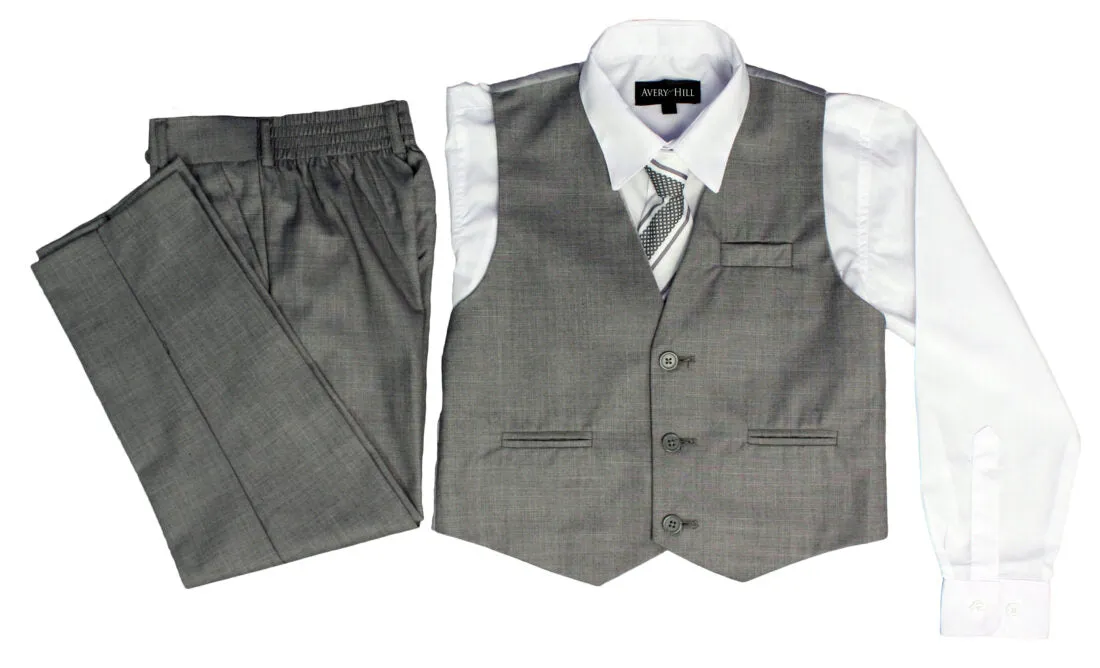 Boys Formal 5 Piece Suit with Shirt, Vest, Tie and Garment Bag – Light Gray - AH-BY029-LTGRAY