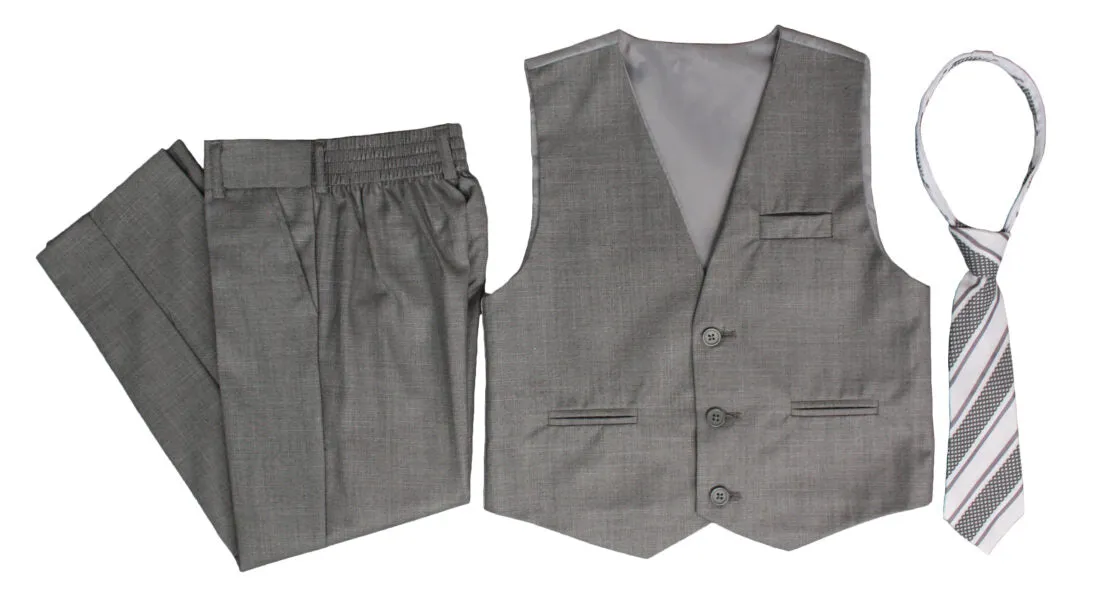 Boys Formal 5 Piece Suit with Shirt, Vest, Tie and Garment Bag – Light Gray - AH-BY029-LTGRAY