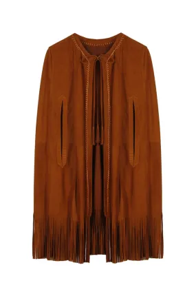 Brown Suede Fringe Poncho