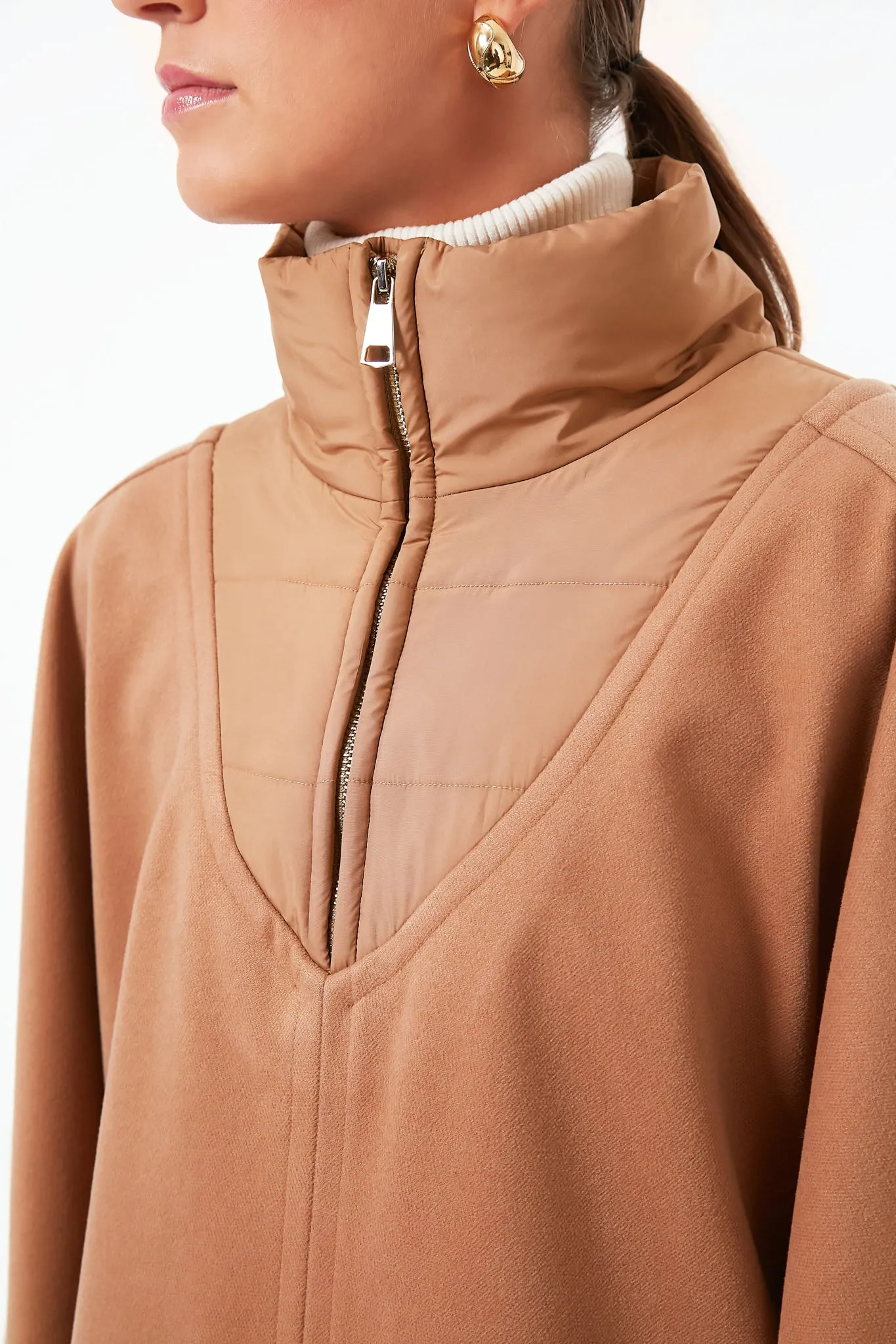 Camel High-Neck Poncho