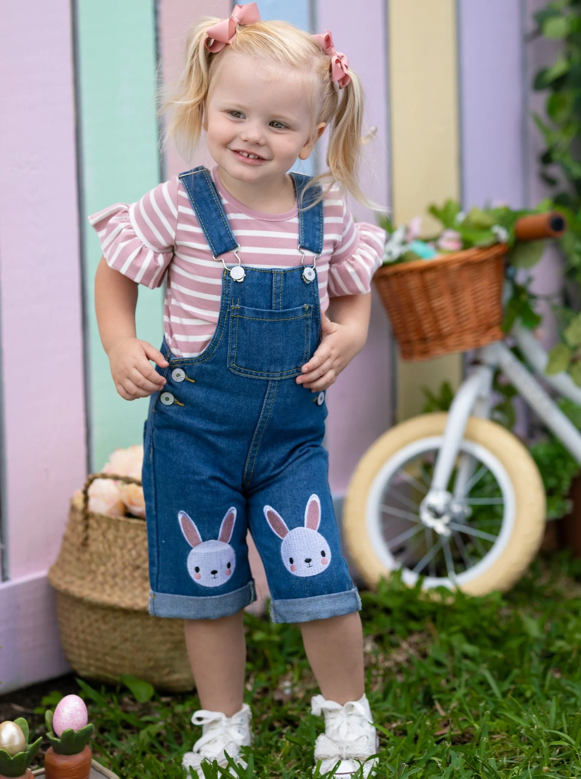 Carefree Bunny Denim Overall Set