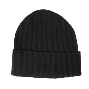 Cashmere Double Ribbed Turn up Beanie Prato Black