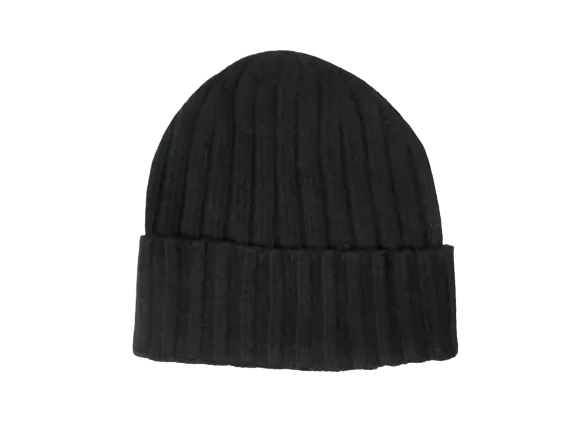 Cashmere Double Ribbed Turn up Beanie Prato Black