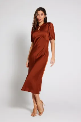 Celia Twist Neck Satin Slip Dress - Rust