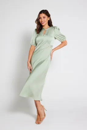 Celia Twist Neck Satin Slip Dress - Sage Green