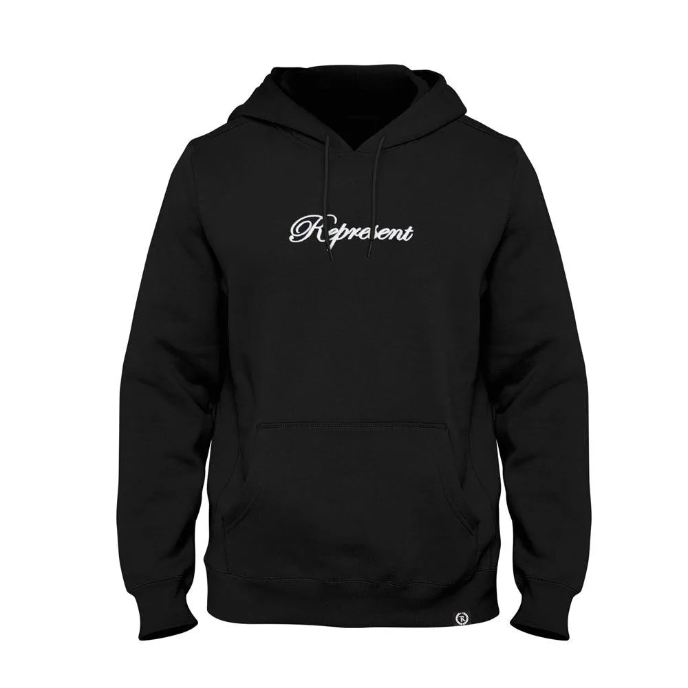 Classic Script Embroidered Heavy Pullover Hoodie [BLACK X WHITE]