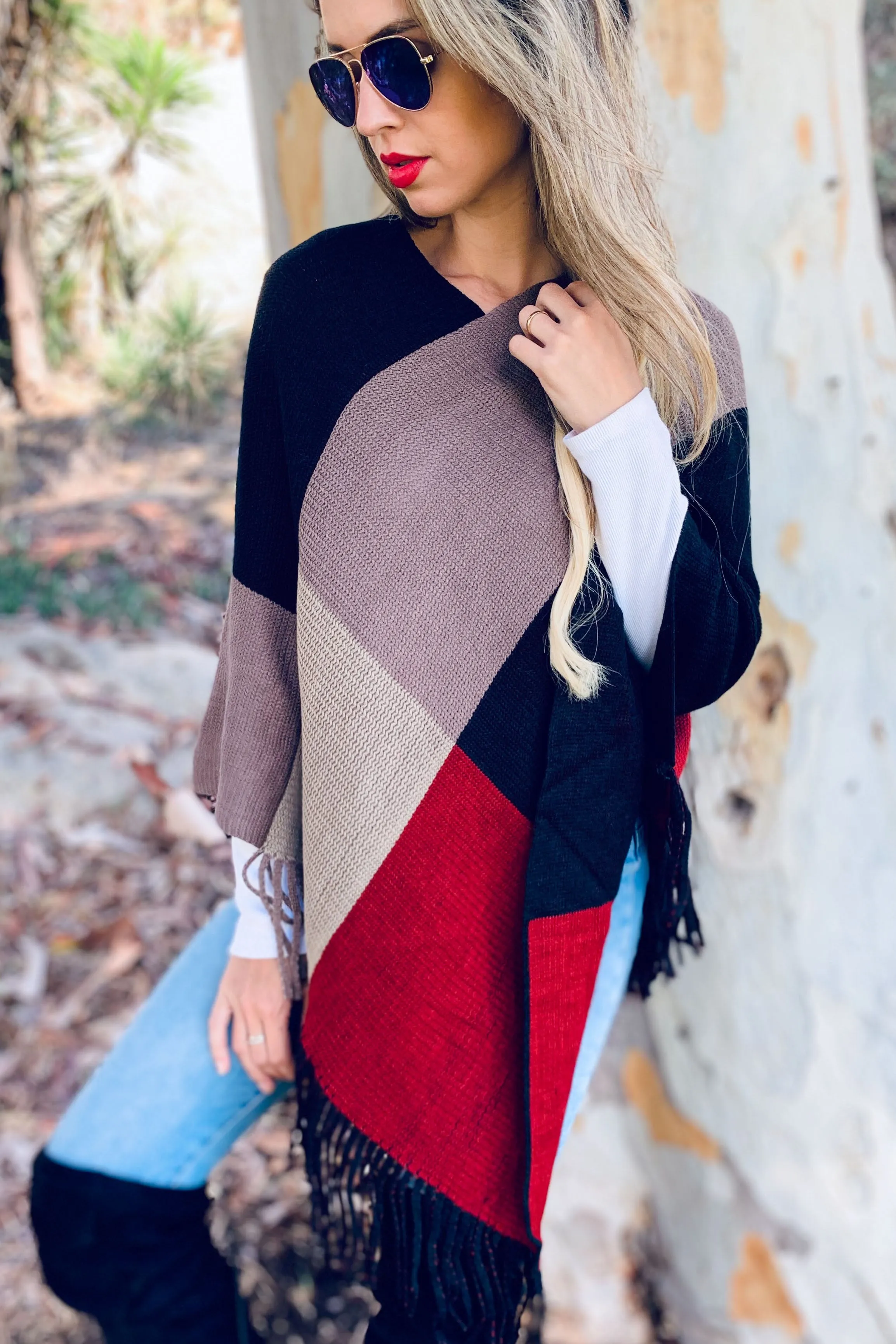 Color Block Poncho