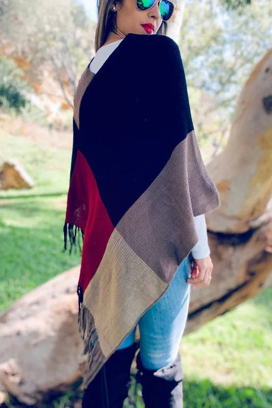 Color Block Poncho