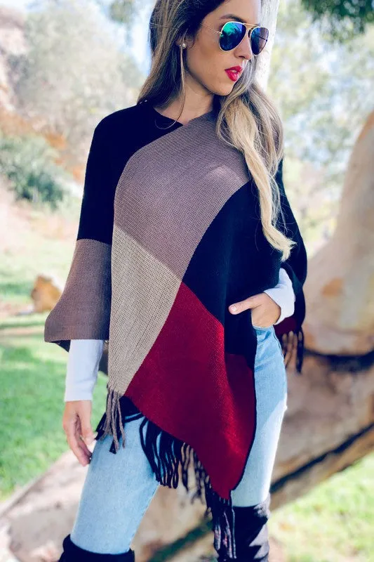 Color Block Poncho