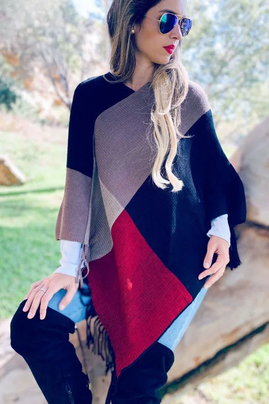 Color Block Poncho