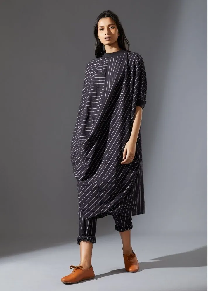 Cotton Cowl Dress-Black