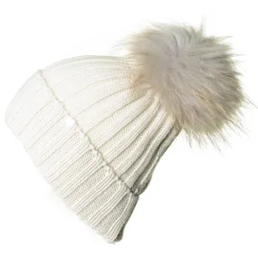 Cream Cashmere and Fur Pom Pom Beanie