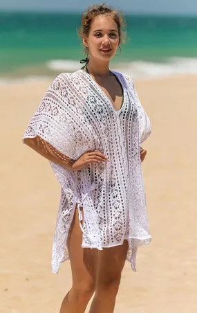 Crochet Hollow Out Tassel Bikini Coverups 3/4 Sleeve