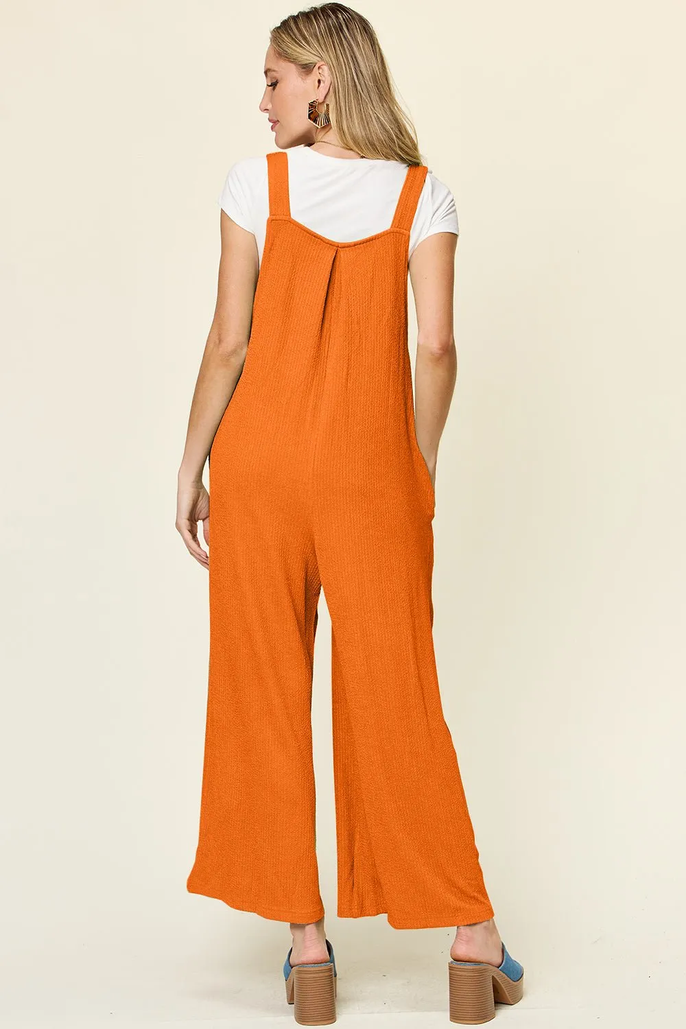 Double Take Full Size Texture Sleeveless Wide Leg Overall