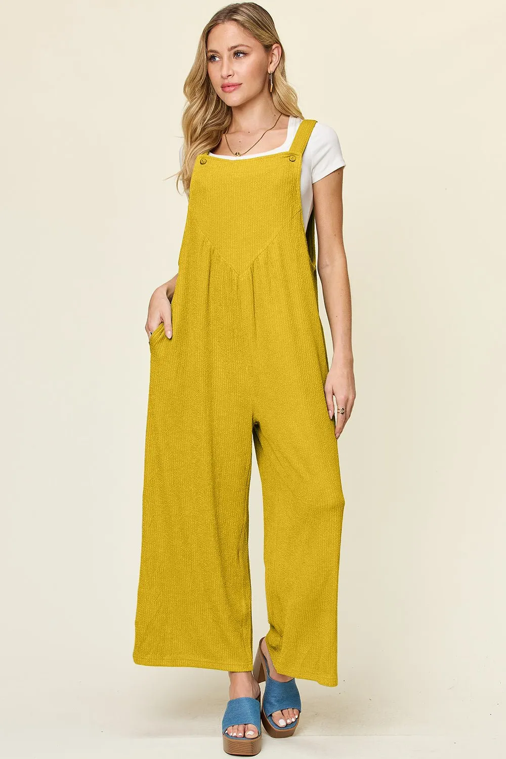 Double Take Full Size Texture Sleeveless Wide Leg Overall