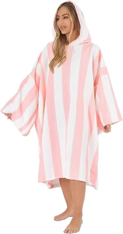 Dreamscene Striped Poncho Towel | Adult Hooded Oversized Bath Beach Surf Absorbent | Unisex Changing Robe | Hooded Beach Towel | Swim Cover Up