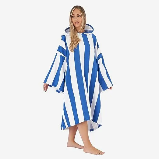 Dreamscene Striped Poncho Towel | Adult Hooded Oversized Bath Beach Surf Absorbent | Unisex Changing Robe | Hooded Beach Towel | Swim Cover Up