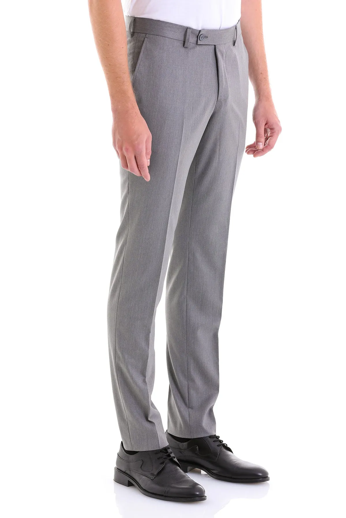 Dynamic Fit Side Pocket Low Waist Unpleated Wool Black Dress Pants, Gray