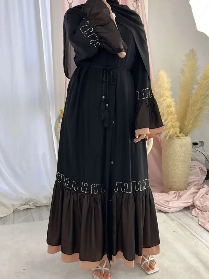 Eid Ramadan Lace Abaya Women Islamic Party Black Morocco Kaftan Dress S 510999