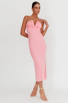 Elderberry Bodycon Halter Neck Midi Dress Pink