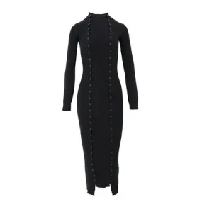 Fall Winter Ladies Long and Short Slim Fit Sexy Double Breasted Solid Dress Women Knitted Basic Jumper C-096