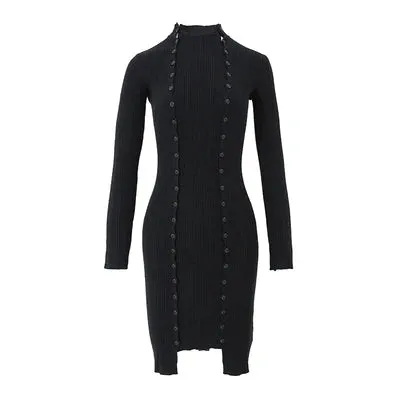 Fall Winter Ladies Long and Short Slim Fit Sexy Double Breasted Solid Dress Women Knitted Basic Jumper C-096