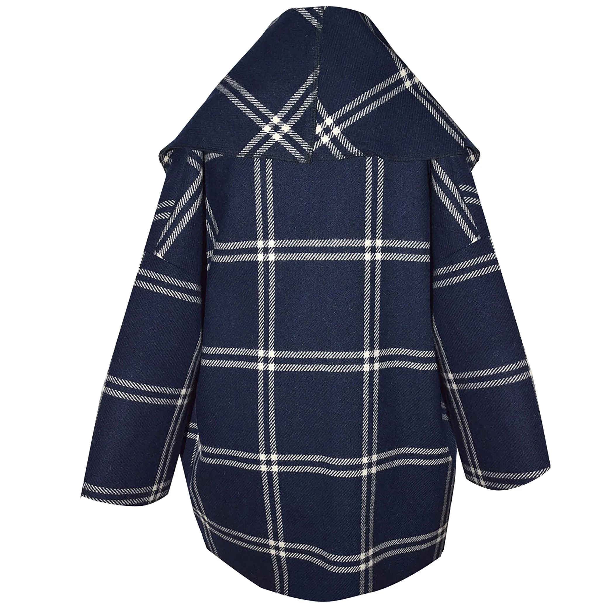 Gorgeous Navy Plaid Wool Cape with Tie