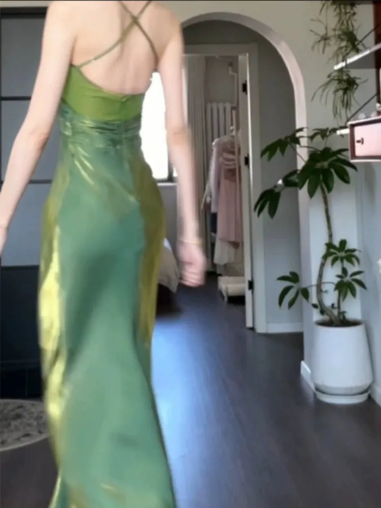 Green evening dress green birthday dress    S5933