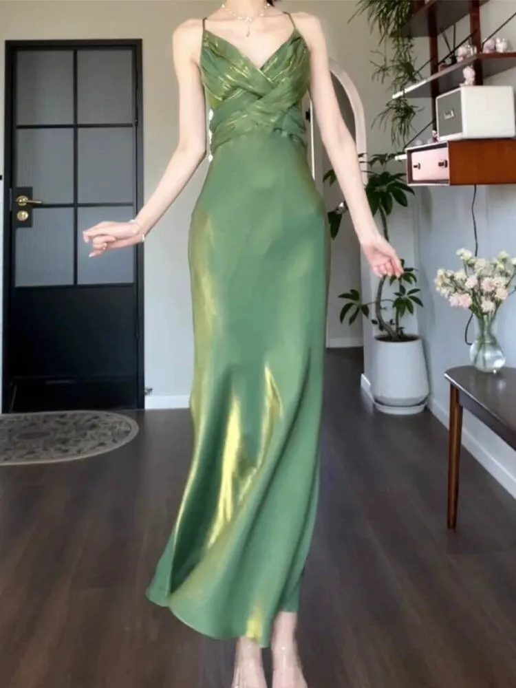 Green evening dress green birthday dress    S5933