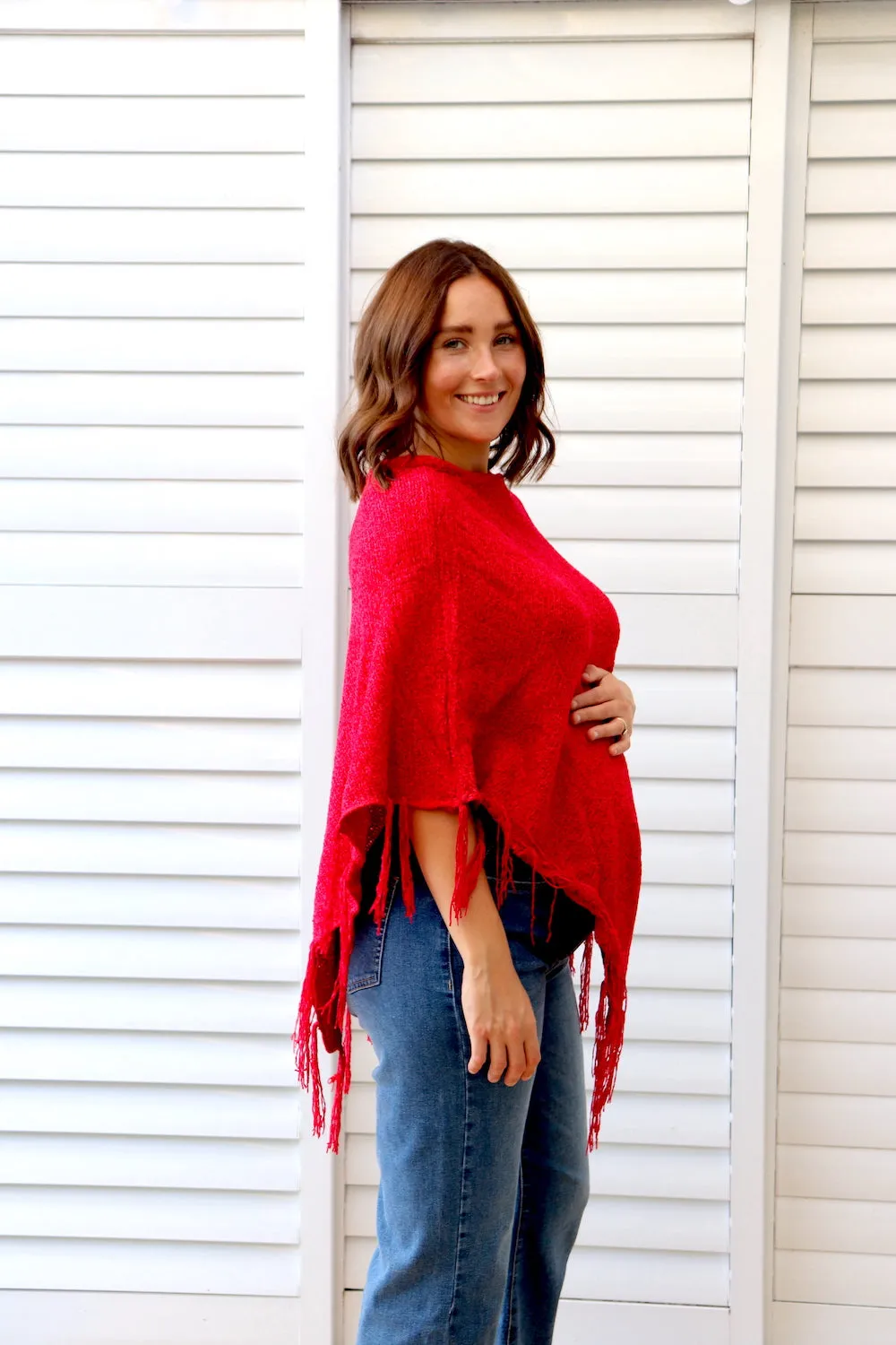 Heartland Poncho In Cherry Red