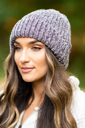 It's A Warm Winter Gray Chenille Beanie