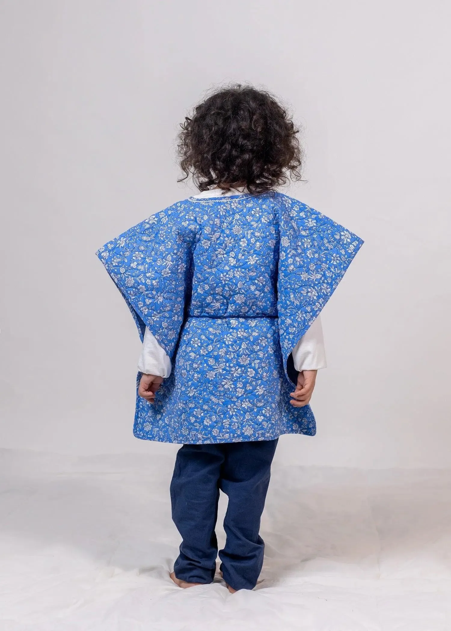 Jaal Blue Cotton Quilted Poncho Girls (2-14 Yrs)