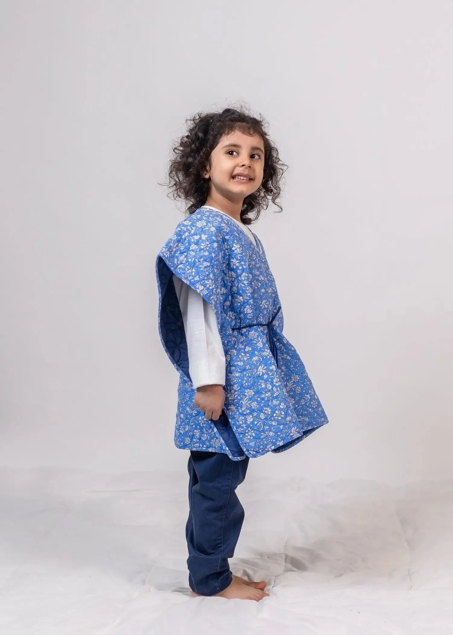 Jaal Blue Cotton Quilted Poncho Girls (2-14 Yrs)