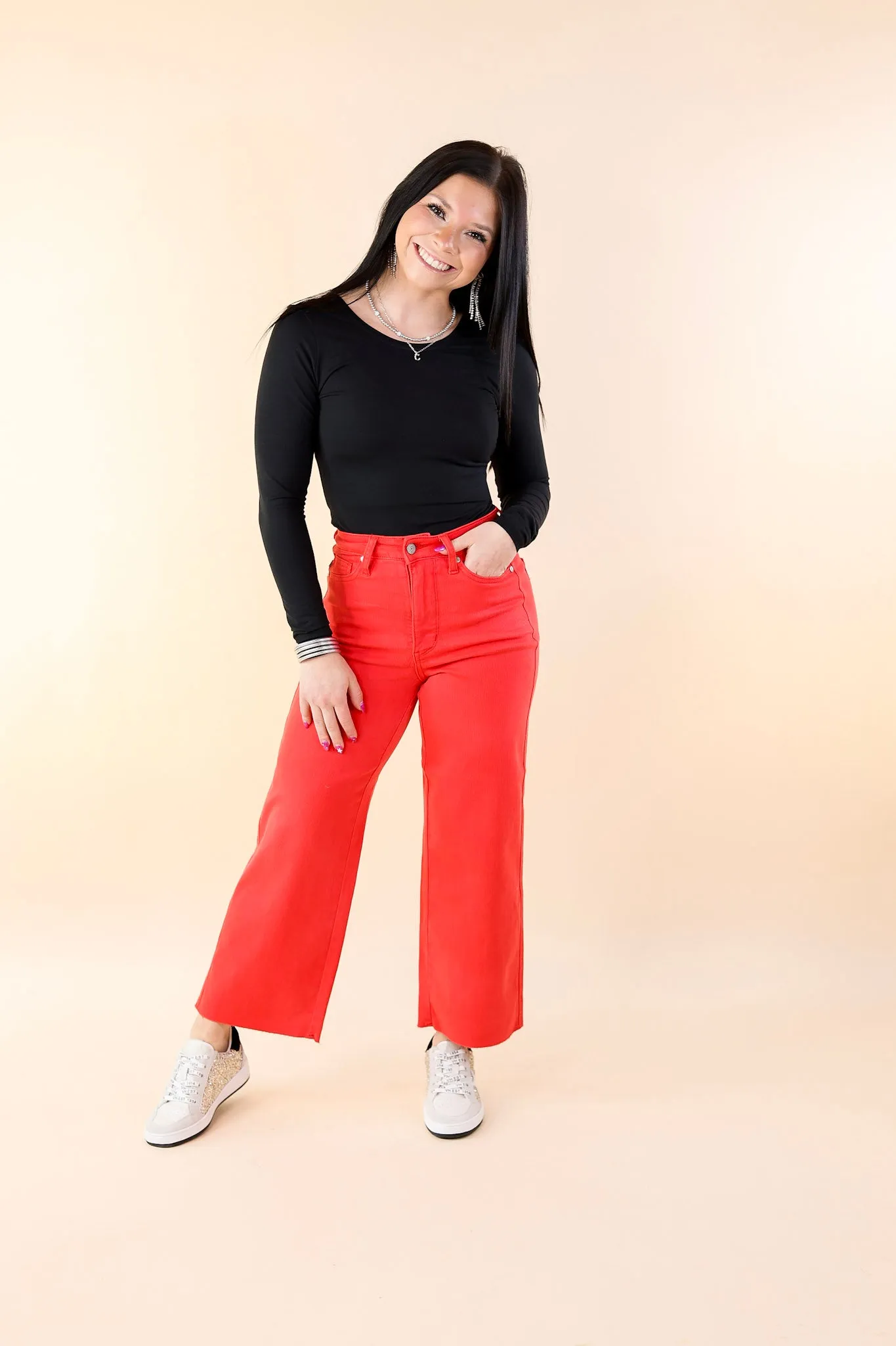 Judy Blue | Sign Me Up Tummy Control Cropped Wide Leg Jeans in Red