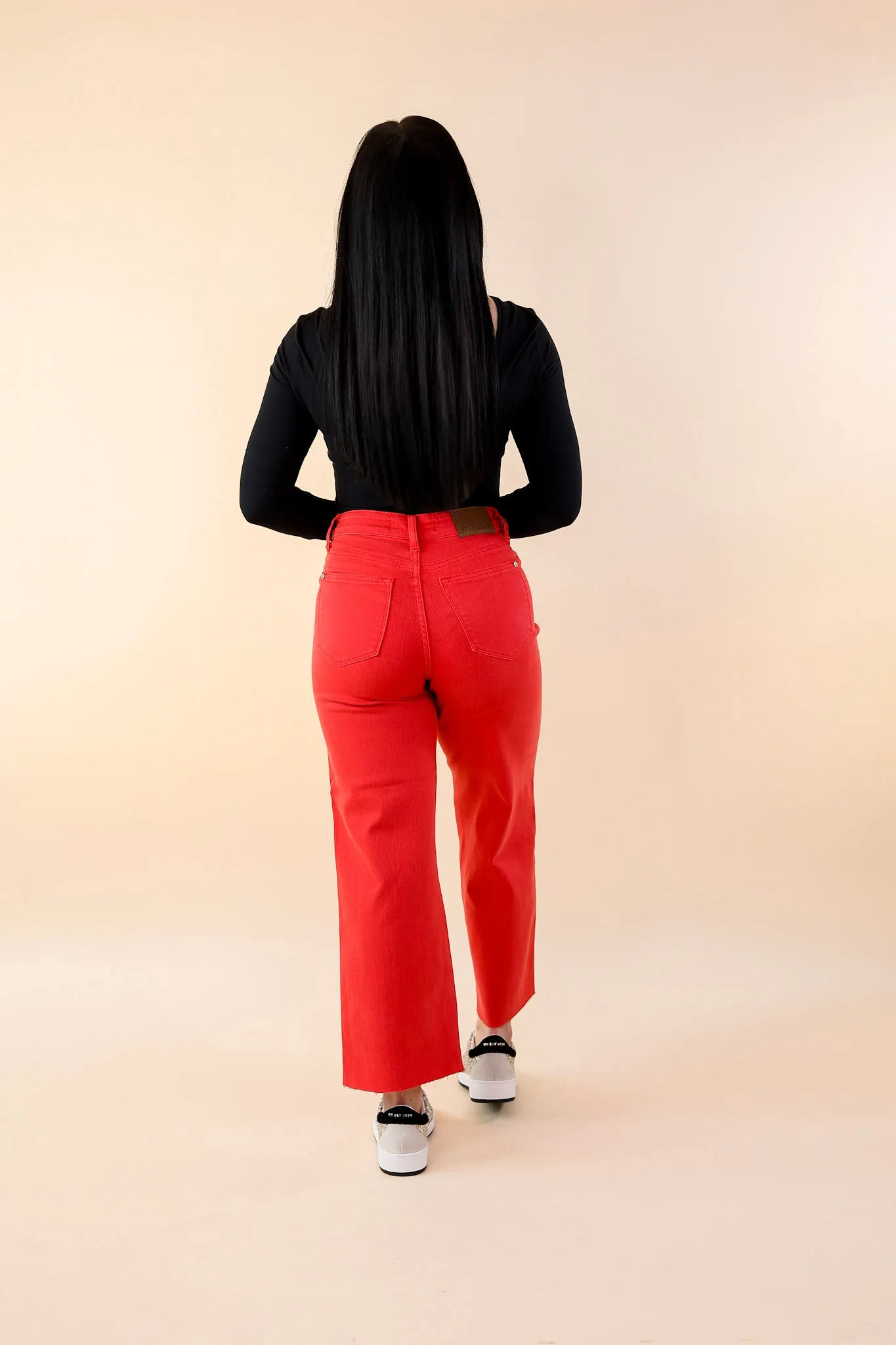 Judy Blue | Sign Me Up Tummy Control Cropped Wide Leg Jeans in Red