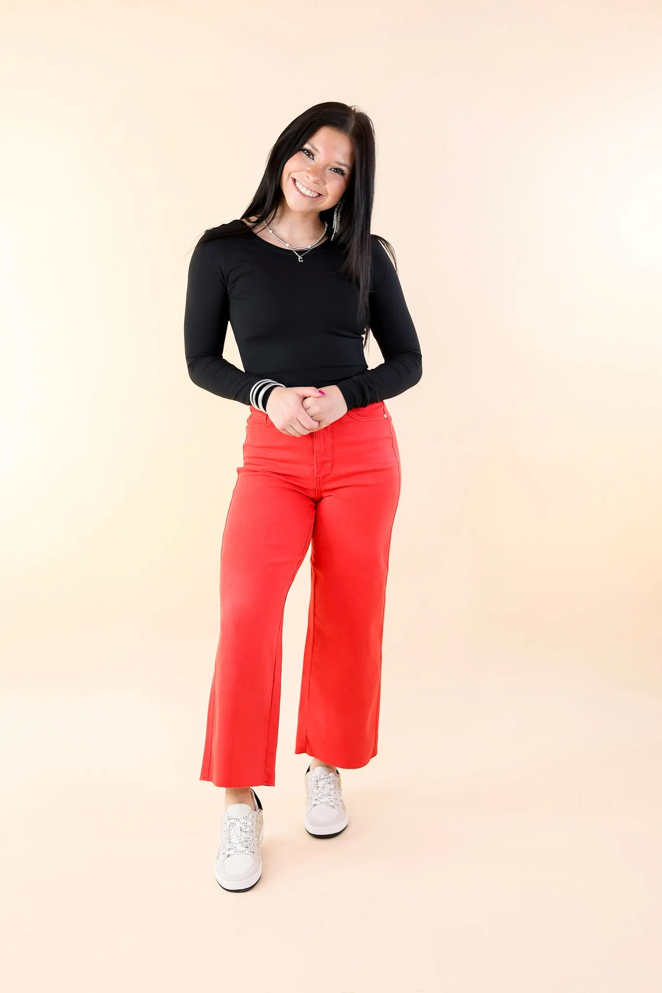 Judy Blue | Sign Me Up Tummy Control Cropped Wide Leg Jeans in Red