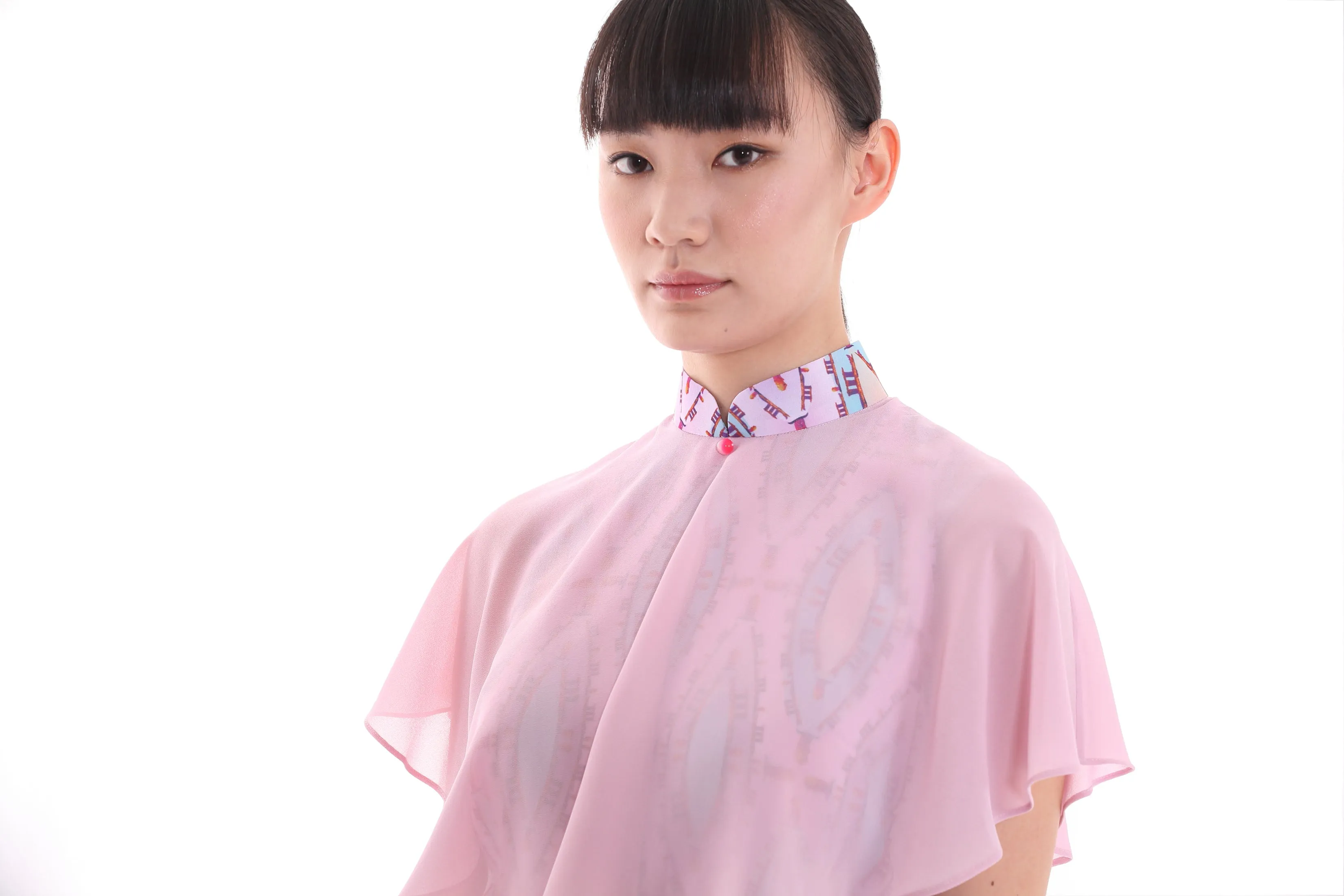 Kate Marina Bay Sands Vertical Print Chiffon Cape Dress (Pink)