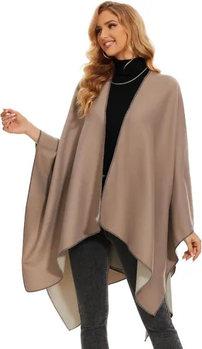 Khaki Soft Knit Wrap Poncho Style Cardigan