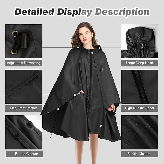 LAMA Waterproof Rain Poncho, Lightweight Reusable Rain Poncho Coat, Hiking Rain Coat Jacket with Hood and Carry Pouch for Adults Women Men, Outdoor Activities