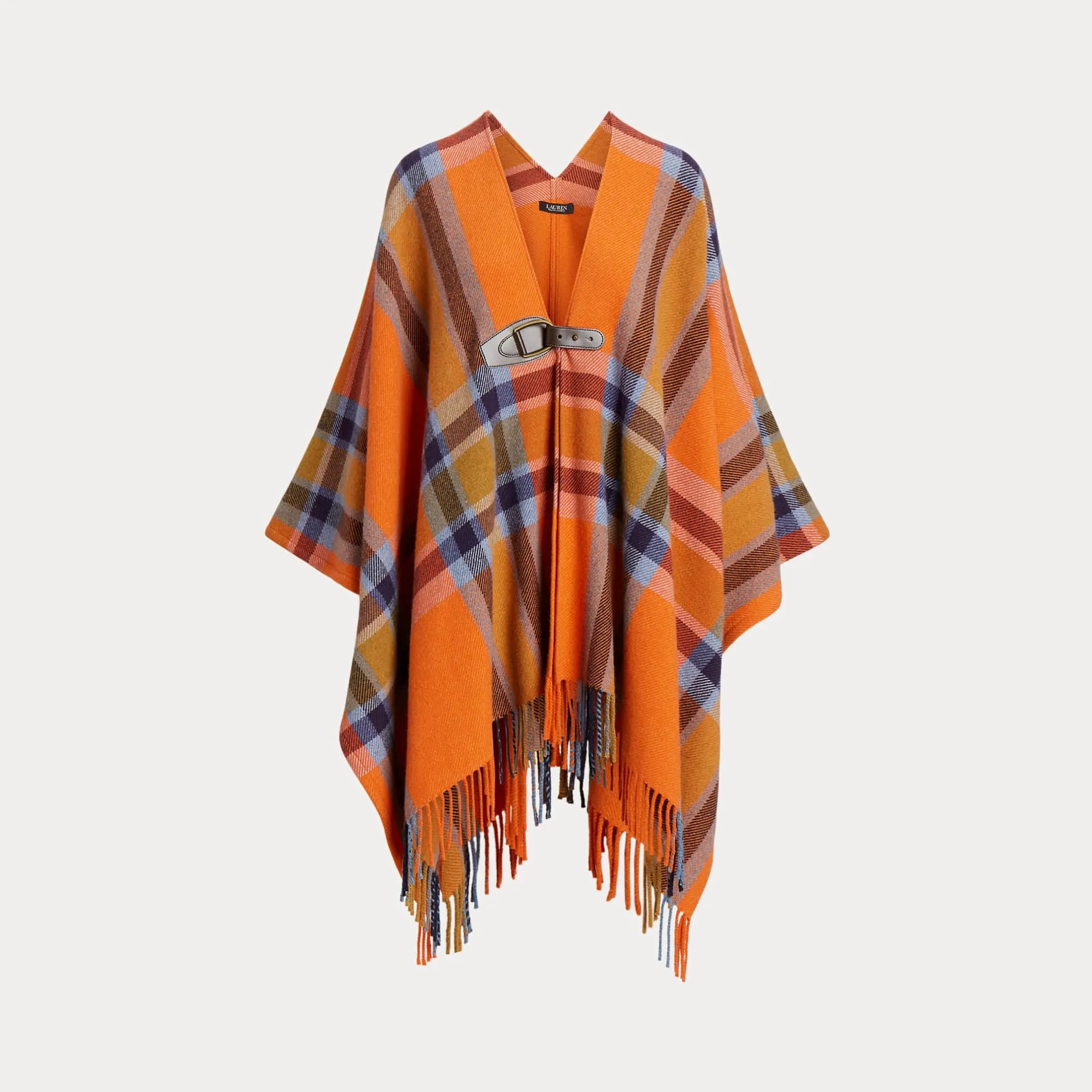 Lauren Ralph Lauren Plaid Fringe-Trim Twill Poncho