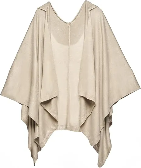 Light Gray Luxurious Knit Sweater Poncho Cardigan