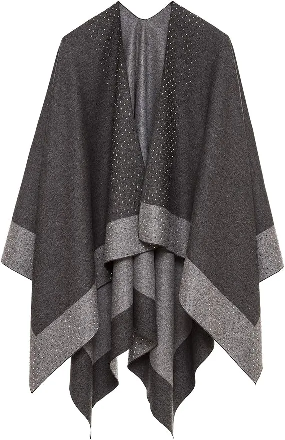 Light Gray Luxurious Knit Sweater Poncho Cardigan