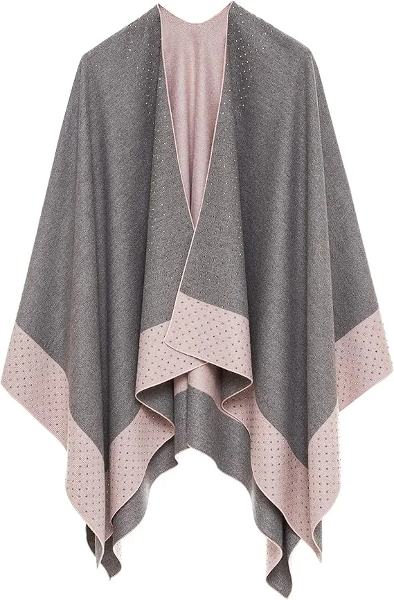 Light Gray Luxurious Knit Sweater Poncho Cardigan